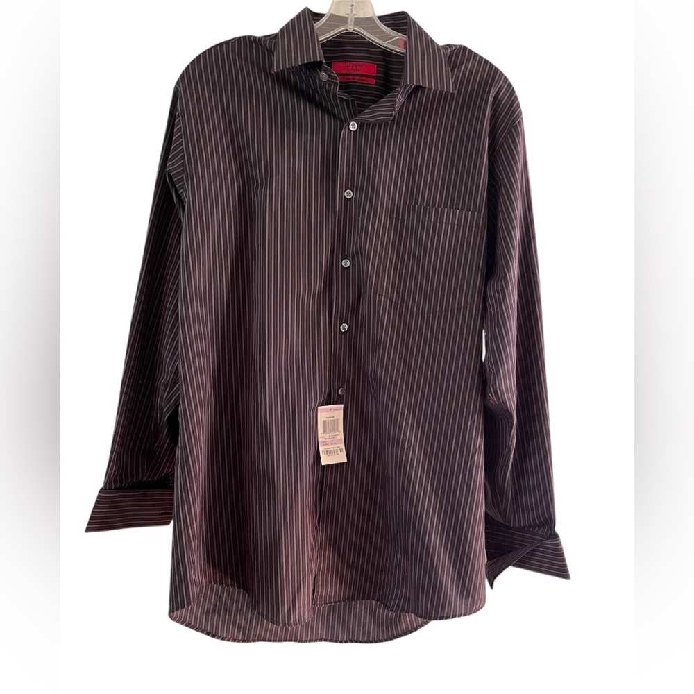 Alfani Men’s Fitted Full Button Down Dress Shirt - Black / Red - Size L